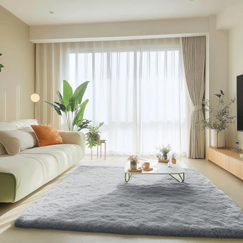 BSGIFT Alfombra gris 200 x 300 cm, alfombra Shaggy para salón, pelo largo, mullida, alfombra para salón, antideslizante, moderna, extra grande, para dormitorio, habitación infantil