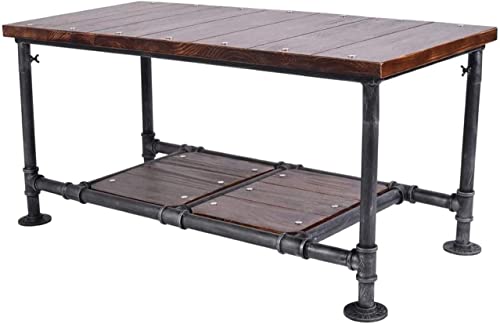 Bokkolik 18Inch Height Industrial Coffee Table Beside Sofa Wooden And Metal Pipe Design Desk 2 Tier Storage Farmhouse End Table For Kitchen Living Room Office #TOP7