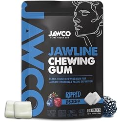 JAWCO Ultra-tough Jawline Chewing Gum | Get a Stronger, Squarer Jawline | Jaw Training Hard Gum | Chisel, Sculpt, Tone your Jaw | 15X Hardness | Facial Fitness Mewing Gum | Ripped Berry (1-Pack)
