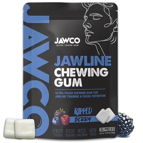 JAWCKO Ultra-Tough Jawline Chewing Gum | Get a Stronger, Squarer Jawline | Ripped Berry Jaw Training Hard Gum | 15X Strength | Chisel, Sculpt, Tone your Jaw | Facial Fitness Mewing Gum | 40 Pieces