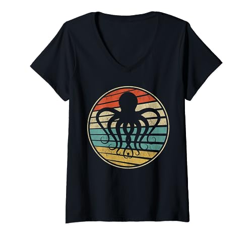 Octopus-Kraken Retro Vintage 70s 80s Sea Animal Lover T-Shirt mit V-Ausschnitt