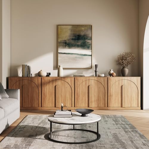 BELLEZE 2 Tier Bookshelf with Arched Wood Door, Set of 4 Modern Display Bookcase Shelf with Storage and Adjustable Shelves, 126" Wood Bookshelves for