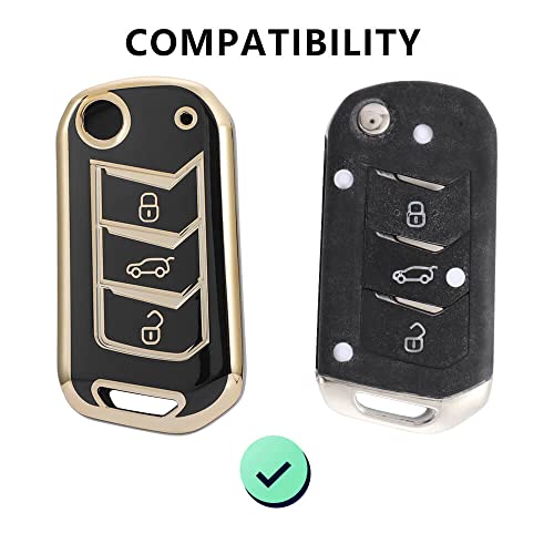 Image of Keyzone TPU Car Key Cover Compatible for: Scorpio-N, TUV 300 Plus, XUV 300, XUV700, Marazzo, Bolero 2020, Scorpio, Thar Flip Key (Gold Black)