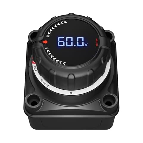 VSTM Upgrade Battery Disconnect Switch with Digital Voltage Display, DC 5-60V, Power Master Isolator Cut Off Switch for Car Truck Marine Boat RV Camper Trailer, Black (On/Off) Cover