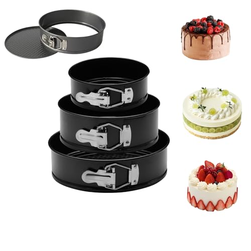 Topyond Springform,Antihaftbeschichtetes Käsekuchenformen-Set in 3 Größen,12.5cm/ 18cm/22cm,Backform Backformen Kuchenform Rund Tortenform Springform,für Käsekuchen, für Kuchen, Pizza,3 Stück
