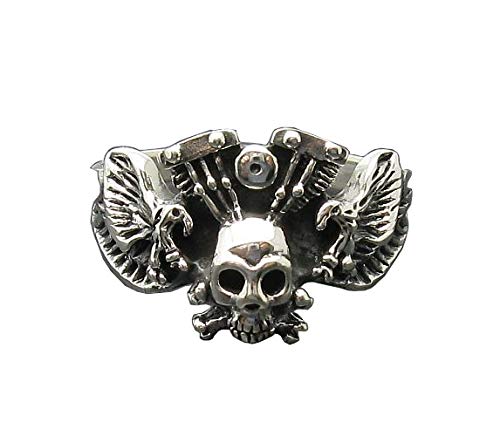 Bague motard argent massif résistant 925 crâne aigle R000738 durable