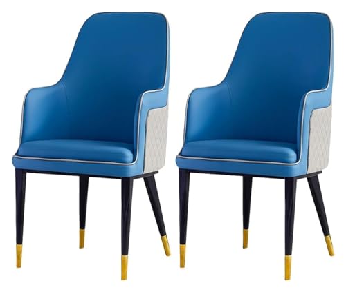 QUSYZD Sillas de Comedor, Juego de 2 sillones de Cocina y Comedor, sillas de salón Modernas de Cuero sintético con Respaldo Alto y Asiento Suave Acolchado, sillas de r,Blue+Light Gray