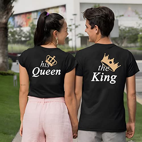 Matching Shirts for Couples Set for Him and Her The King His Queen T-Shirts Matching Outfits 51 Women L/Men XXL Black