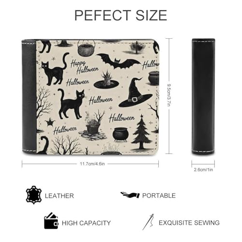 Travel Slim Bifold Wallet for Men, Compact Thin Credit Card Holder Organizer Halloween Decorations Black Cat Bat Pumpkin Skull Party Pattern Pu Leather Purse Bags for Office Shopping2