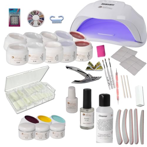 Sun Garden Nails UV Gel Set Starlight - Gelnägel Nagelstudio Starterset - Nageldesign Einsteigerset inklusive UV Gerät Aufbaugel Make Up Gel Versiegelungsgel UV Nagellack Nailart Zubehör