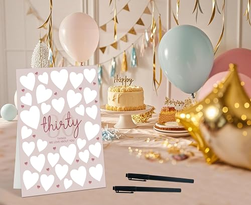 URMISU 30 Reasons Why We Love You Guest Book Alternative, 30th Birthday Party Pink Sign 8x11 Inch with Pen, Birthday Favor Supplies Decorations Gift Sign, 30 Years Old Gifts for Him and Her, 3 by URMISU - Used condition - Image 4
