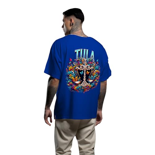 Image of Men's Zodiac Sign Printed Oversized Cotton T-Shirt - Half Sleeve Printed Design Graphic Tee for Men - Round Neck, Trendy Streetwear & Casual Wear Breathable Fabric T-Shirt