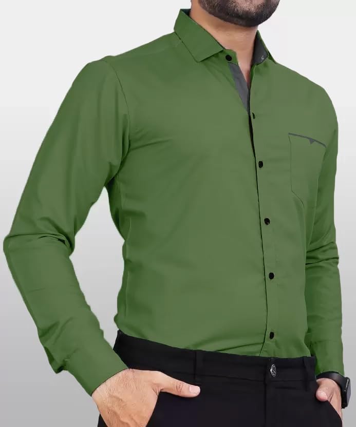 Image of CB-COLEBROOK Men's Regular Fit Solid Soft Touch Cotton Casual Shirt with Pocket Design with Spread Collar & Full Sleeves (Available in Plus Size)