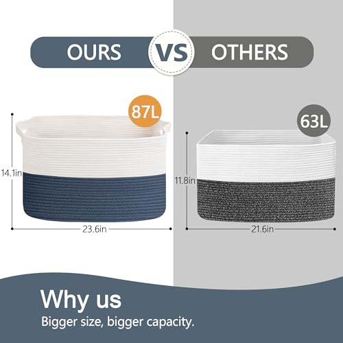 Extra Large Rope Basket, 23.6" x 15.7" x 14.1" Woven Stuffed Animals Storage Bin, Kids Dog Stuff Toy Box Organizer, Living Room Nursery Organization, Big Basket Container for Blankets Clothes - Image 4