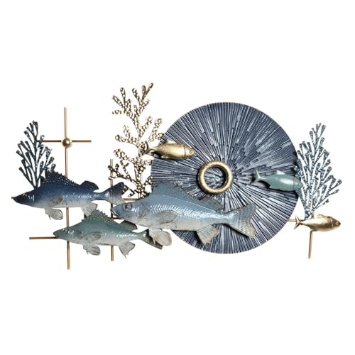 Objet mural métal poissons bleus 93cm évocation marine salon - 2
