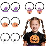 Totelux Halloween Hair Ties for Girls Cute Hair Band Pumpkin Ghost Witch Hat Elastics Rubber Bands Ponytail Holder Halloween Hair Accessories for Kids Black Hair Ropes Holiday Party Favor