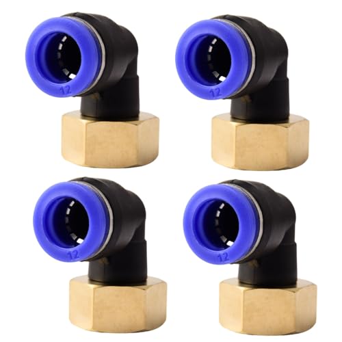 4 unidades de 12 mm x 1/2 pulgadas BSP neumáticas de 90 ° acodados con rosca interior, acoplamientos rápidos neumáticos para mangueras enchufables push-in conexión de aire comprimido
