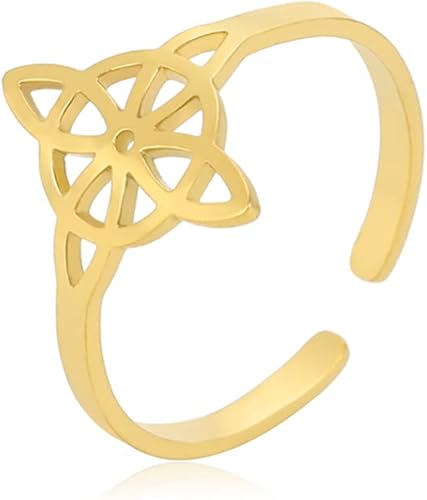 Miniatura 9 de Anillo de nudo de brujas para mujer de acero inoxidable estilo geométrico elegante y elegante nudo celta irlandés anillo ajustable joyería de