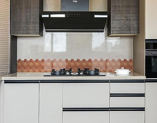 Image of WallDesign Terracotta Hexagon Tile Sticker - 4ft x 9.75 inch Durable Surface Decoration Film for Kitchen, Cabinet, Table, Furniture, Wall, Bathroom, Door, Refurbishment