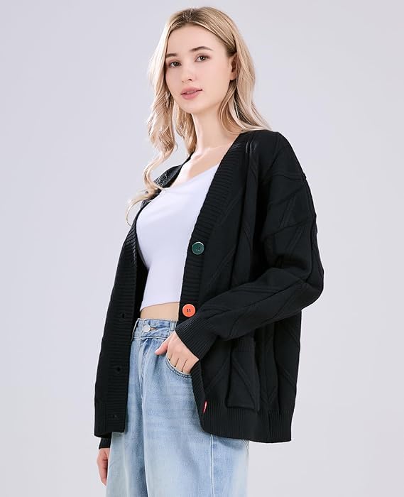 Image of utcoco Womens Open Front Cardigan Cable Knit Long Sleeve Button Down Embroidery Cardigan Sweaters