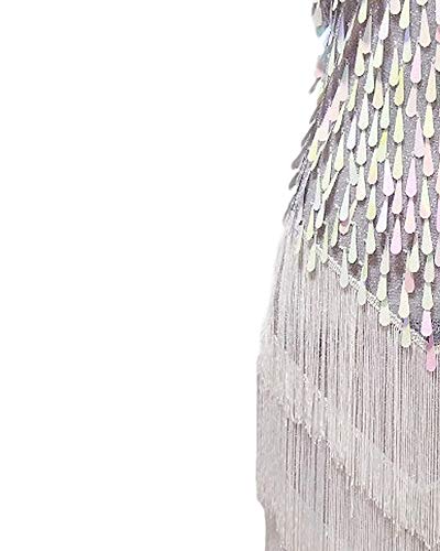 Robe de tango blanche de style Gatsby avec franges et sequins brodés