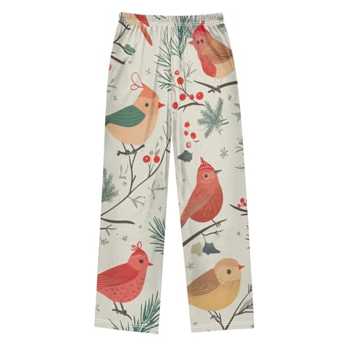 Christmas Birds Boys Long Pants Soft Trousers Elastic Waist Kids Lounge Bottoms with Pockets S-XL2
