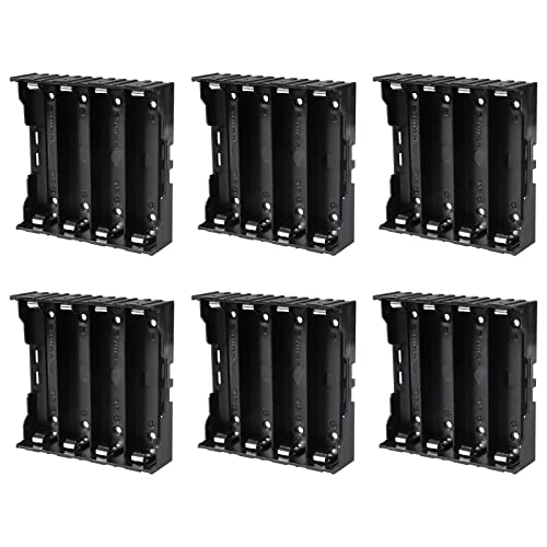 Coliao 6pcs 18650 Battery Case Holder 4 Slots X 3.7V 18650 Battery Storage Box, in Parallel Black Plastic Batteries Clip Box with Pin for DIY Parallel or Series Circuit PCB Projects