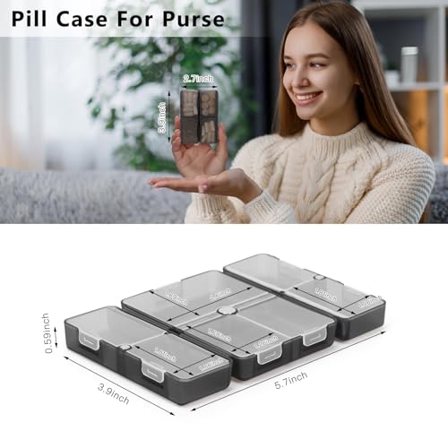 Image of FYY Travel Pill Organizer, Small Pill Box Medicine Case-2pcs Clear Black