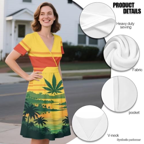 Image of Women's Summer Dresses Short Sleeve Formal Dresses with Pockets | Lightweight polyester fabric delivers cool airflow during hot summer outdoor activities