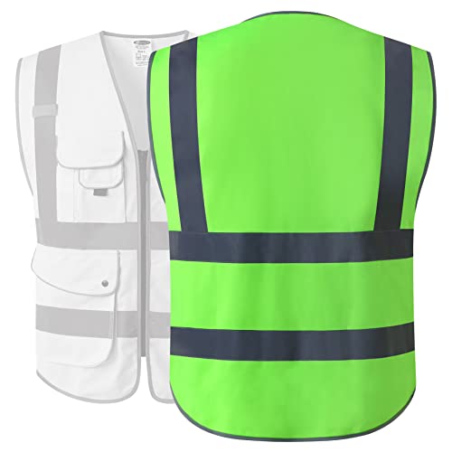 Jksafety 9 Pockets Class 2 High Visibility Zipper Front Safety Vest With Reflective Strips, Meets Ansi/Isea Standards (Medium, 150-Green) #TOP1