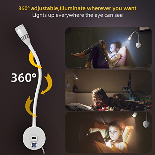 Lemonbest Wall Reading Light - 360° Adjustable Bedside Wall Lamp - Adjustable Color Temperature & Brightness Wall Sconces - Eye-Friendly Suitable For Bedrooms Studies Galleries (White) #TOP5