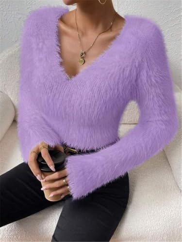 Mohair Sweater for Women Y2k Fuzzy Sweater Faux Fur Sweater Coquette Long Sleeves Cropped Sweater for Women2
