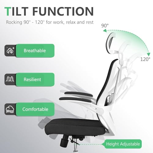 Image of Office Chair (07White-Black, Chair) | 360 Swivel Adjustable Lumbar Support & Flip-Up Armrests capacity 300 lbs capacity