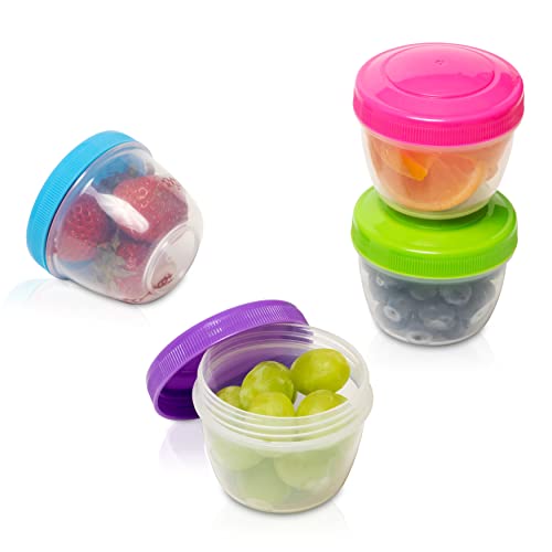 Snack Containers (4 Set) - 4.75 Oz Small Food Storage Cups With Lids - Fruit, Nuts, Sauce, Condiments, Salad Container For Lunch Box - Reusable Dessert Cups, Microwave And Freezer Friendly, Bpa-Free (S/4 Multi) #TOP2