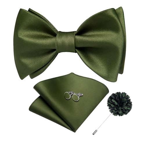 Image of DiBanGu Satin Bow tie Self-Tied Bowtie Set for Men Wedding Prom | Solid Color,Skin-Friendly,Versatile Accessory,Lapel Pin,Pocket Square,Cufflinks,School Dance,Banquet,Dinner,Celebration