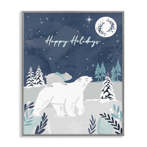 Happy Holidays Winter Snow Bears Holiday, 11 x 14 Inch Framed Giclée Print