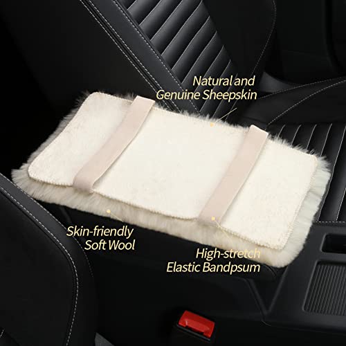 Image of IRIWOOL Sheepskin Armrest Cover Auto Center Armrest Cover Car Soft Console Pad, Fluffy Wool Auto Center Console Cover for Most Car Arm Rest Decoration Protector 7 x 13 Inch (Shearling, Dark Gray)