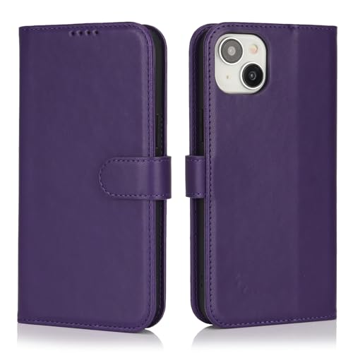 Image of for iPhone 13 Mini Case Wallet with Card Holder,for iPhone 13 Mini Wallet Case for Women Men,PU Leather Shockproof Magnetic Buckle Stand Flip Phone Case-Purple