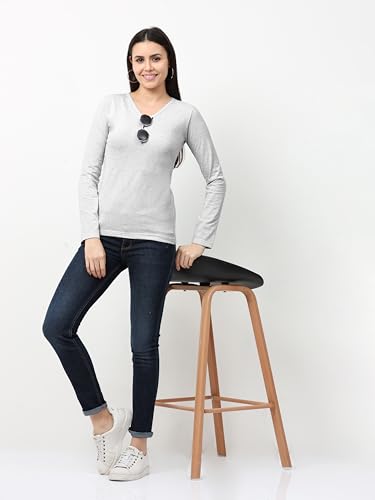 Image of Wafaa Women's Cotton Plain V Neck Full Sleeve T-Shirt