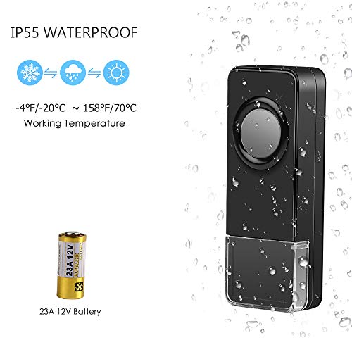 Wireless Door Bell Chime with 2 Waterproof Transmitters and 1 Receiver, Operating at 1000 Ft Long Distance (Black) - Thumbnail 4