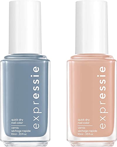 expressie quick dry vegan nail polish set: buns up 0.33 oz - light beige + air dry 0.33 oz - slate blue (1 ea)
