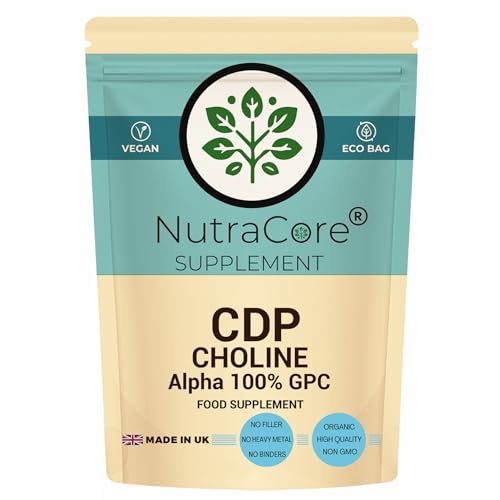 NutraCore CDP Choline 600mg Capsules Citicoline & Alpha GPC 100% Brain Focus & Cognitive Support Memory Mental Clarity & Energy Vegan Non-GMO Made in UK (90)