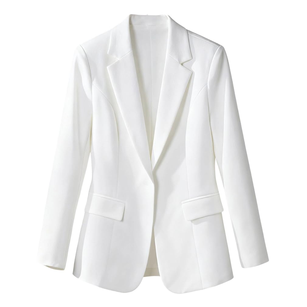 Women Solid Slim Suit Coat Notch Neck Long Sleeve Single Button Business Coat