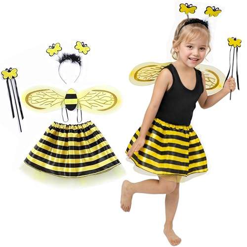 cuteDIY 4 Stück Bienenkostüm Kinder Kostüm Biene Kind Bienen Flügel Bienenflügel Kinderkostüme Mädchen Set