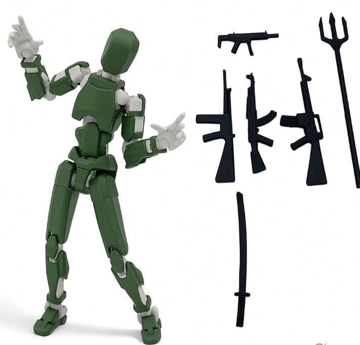 Image of (Do it Yourself) Action Figure Toys,DIY Assembly Dummy 13 Action Figures,Articulated Joints Robot,Gift Idea for Teens & Adults for 14+ (Green Armor White, Green Armor White)