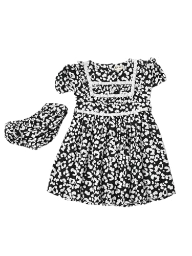 Image of mini mama by Bella Moda Front All Over Laces Printed Dress Comes with A Bloomer (Navy, 3-6M)