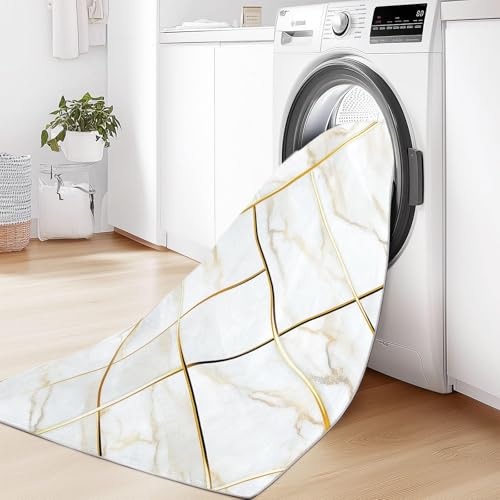 Tapis marbre blanc et or 200x200cm chic au design géométrique moderne - 6