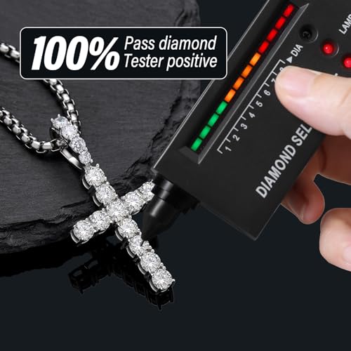 Diamond Cross Pendant for Men, Moissanite Necklace S925 Sterling Silver Pendant Charm Jewelry for Boyfriend Men Hiphop4