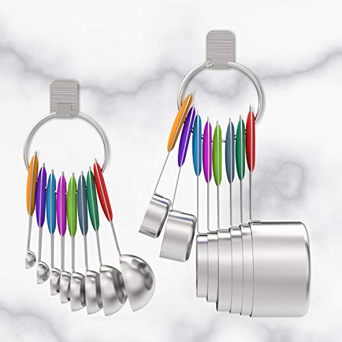Measuring Cups & Spoons Set Of 16, Wildone Premium Stainless Steel Measuring Cups And Measuring Spoons With Colored Silicone Handle, Including 8 Nesting Cups, 8 Spoons, For Dry And Liquid Ingredient #TOP4