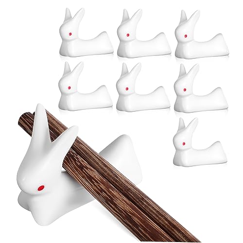 BRIGHTFUFU 8pcs Rabbit Ceramic Chopstick Rests Cute Bunny Design for Tableware Support for Dining Table Decor Sturdy and Kitchen Supply for Chopsticks Spoons Forks
